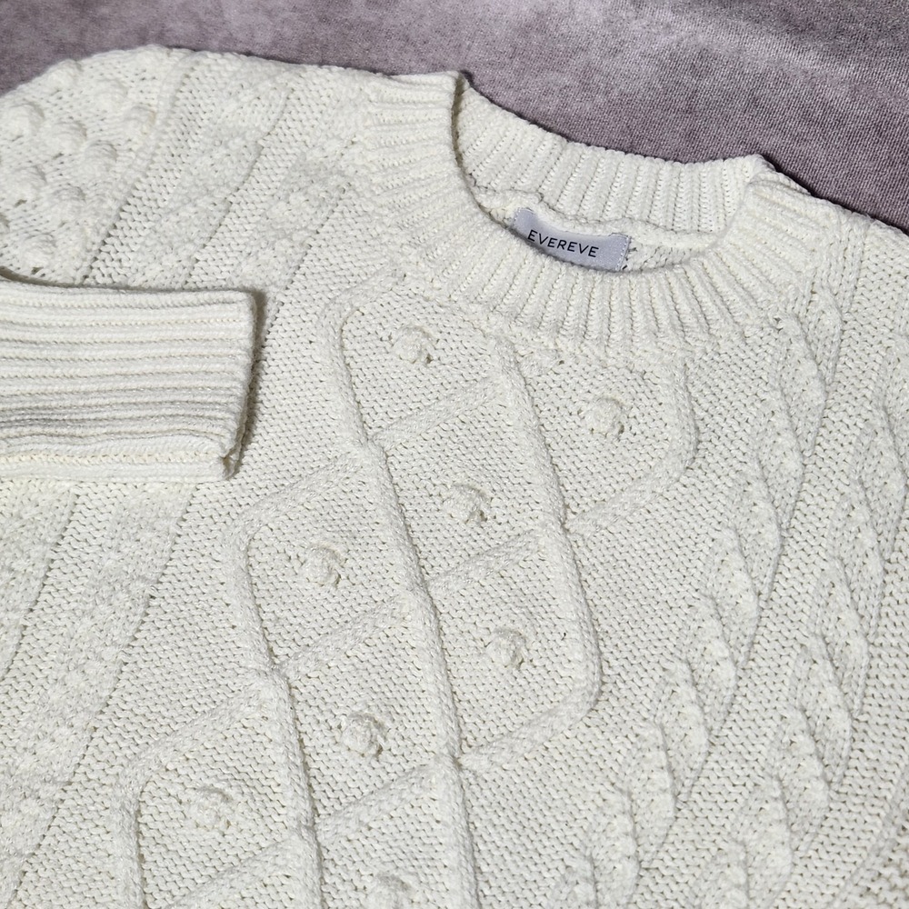women's‎ EVEREVE cream/ivory Chunky Cable knit Sweater sz S crewneck pullover